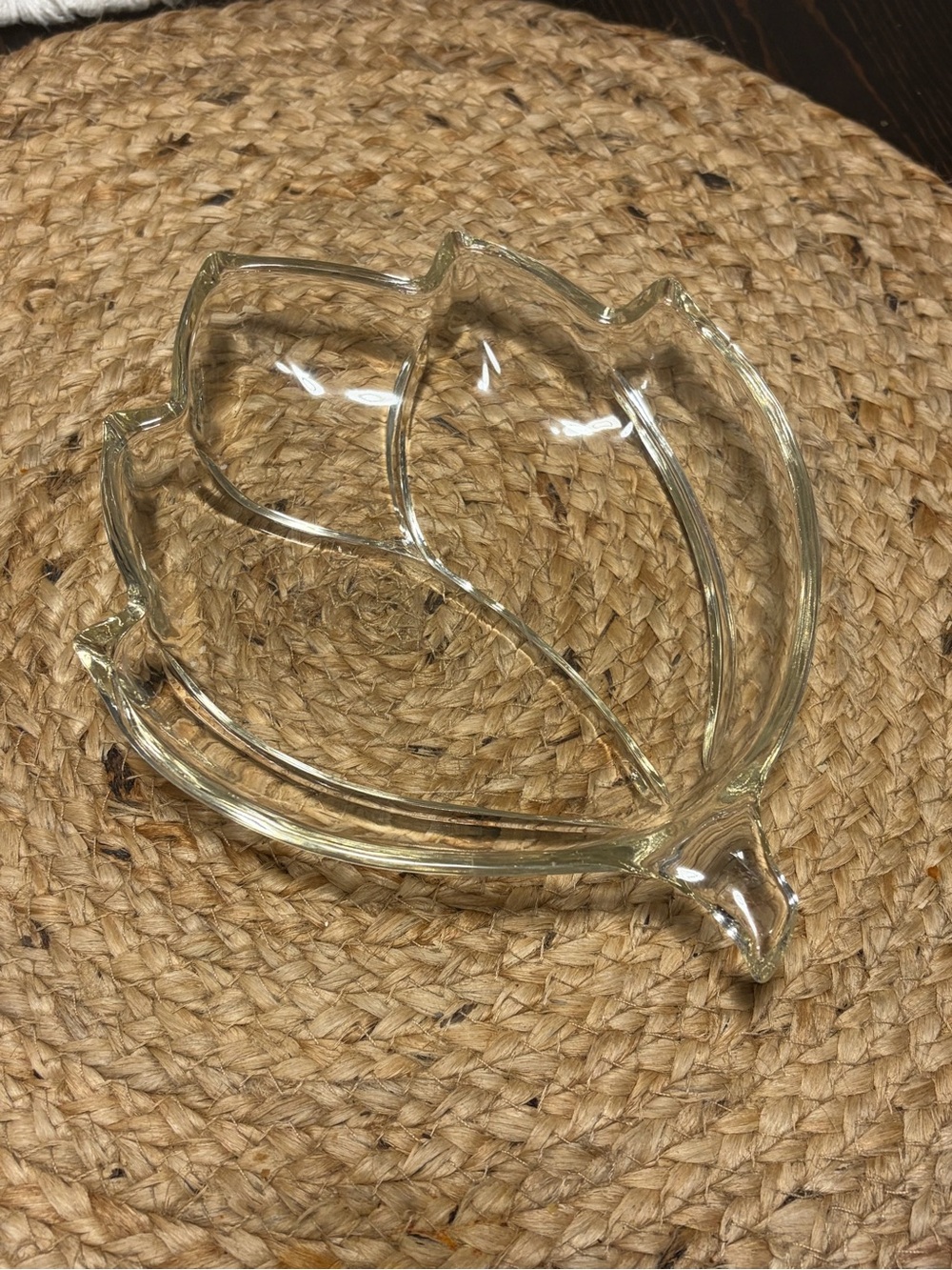 Clear Glass Leaf Shaped Divided Dish